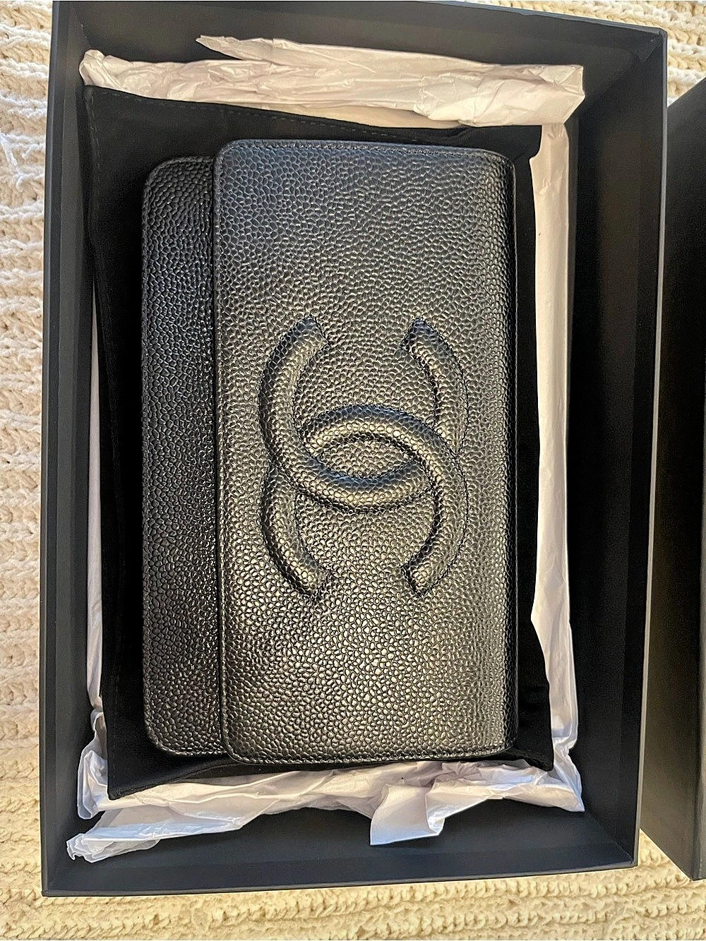 CHANEL Timeless CC Wallet on Chain in caviar leather and silver hardware